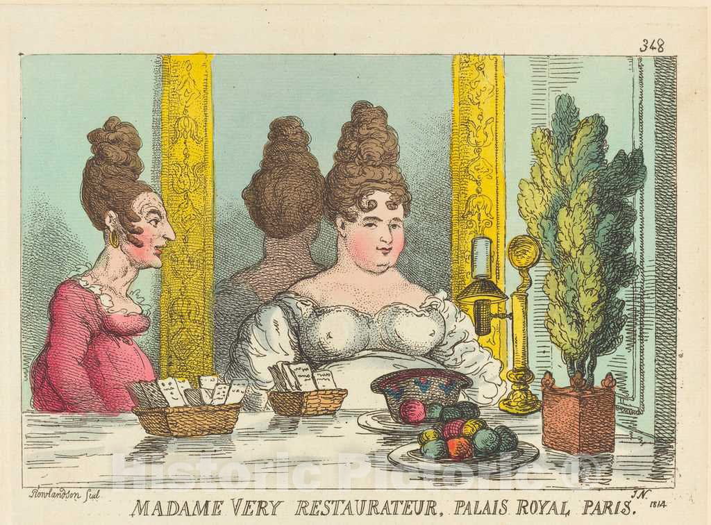 Art Print : Rowlandson, Madame Very Restaurateur, Palais Royal Paris, 1814 - Vintage Wall Art