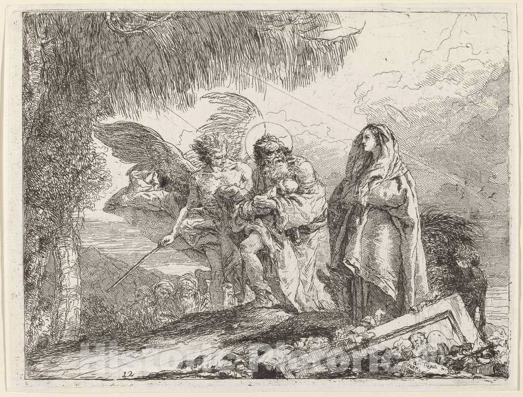 Art Print : Giovanni Domenico Tiepolo, The Flight, Holy Family Walking with Angel, 1753 - Vintage Wall Art