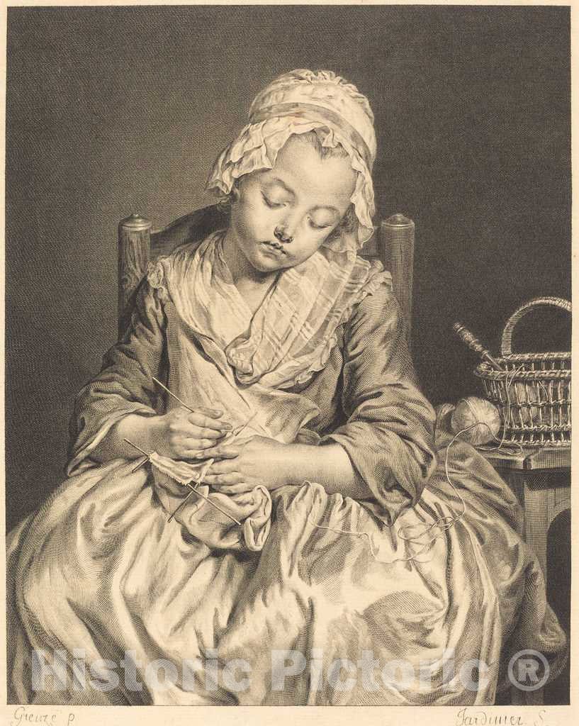 Art Print : Jardinier After Greuze, La tricoteuse endormie, 1765 - Vintage Wall Art