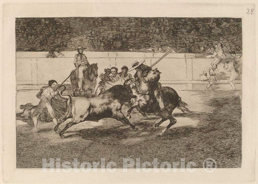 Art Print : Francisco de Goya, The Forceful Rendon Stabs a Bull with The Pique, from Which Pass He Died in The Ring at Madrid, in or Before 1816 - Vintage Wall Art