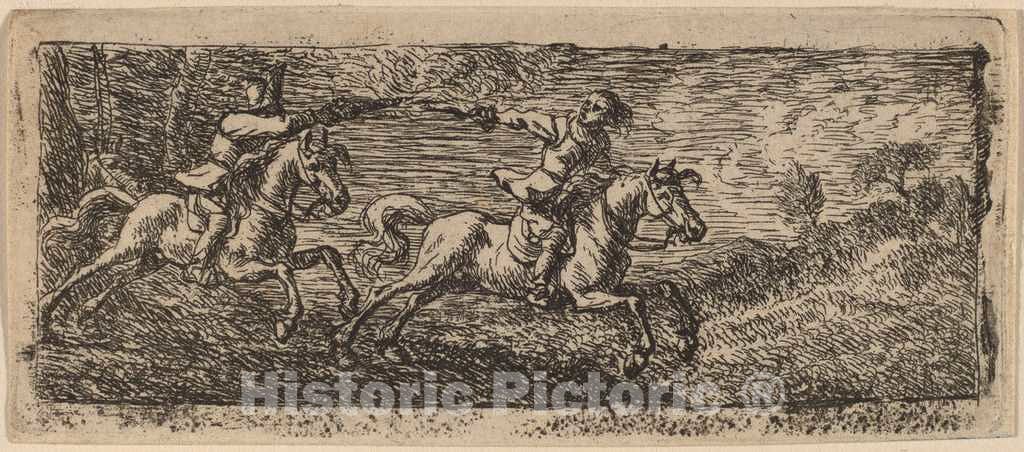 Art Print : Pieter Van Laer, Two Horsemen Fighting - Vintage Wall Art