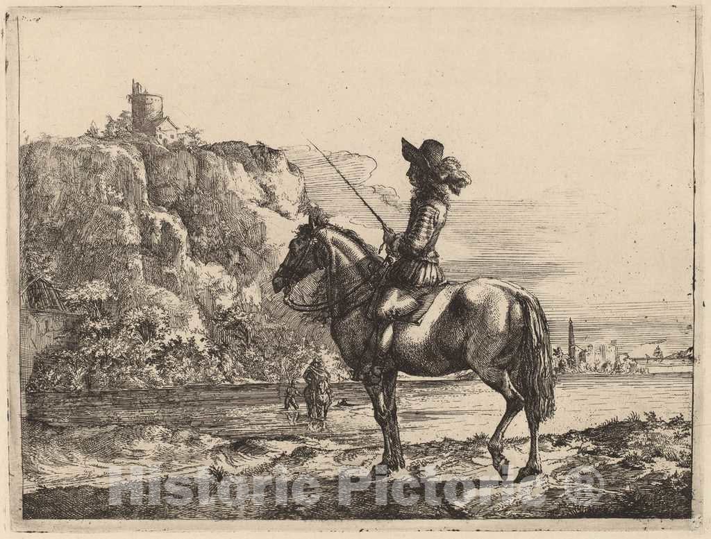Art Print : Jacob Duck, River Landscape with Horseman - Vintage Wall Art