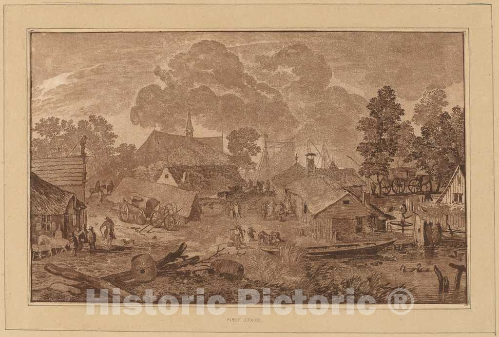 Art Print : Amstel and Brouwer After Everdingen, Village with Pond, c. 1782 - Vintage Wall Art