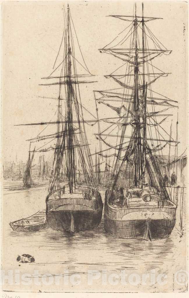Art Print : James McNeill Whistler, Two Ships, 1875 - Vintage Wall Art