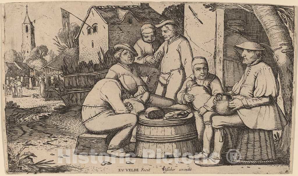 Art Print : Esaias Van de Velde I, Peasants Lunching in Open Air - Vintage Wall Art
