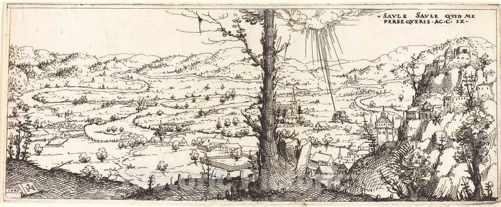 Art Print : Augustin Hirschvogel, Landscape with The Conversion of Saint Paul, 1545 - Vintage Wall Art