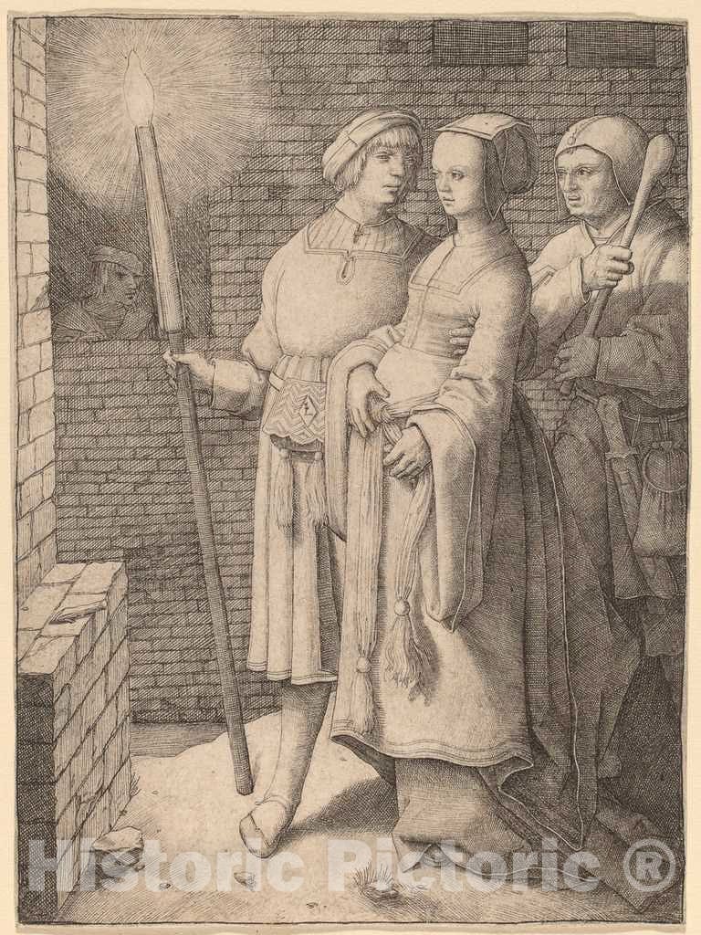 Art Print : Lucas Van Leyden, The Man with The Torch and a Woman Followed by a Fool, c. 1508 - Vintage Wall Art