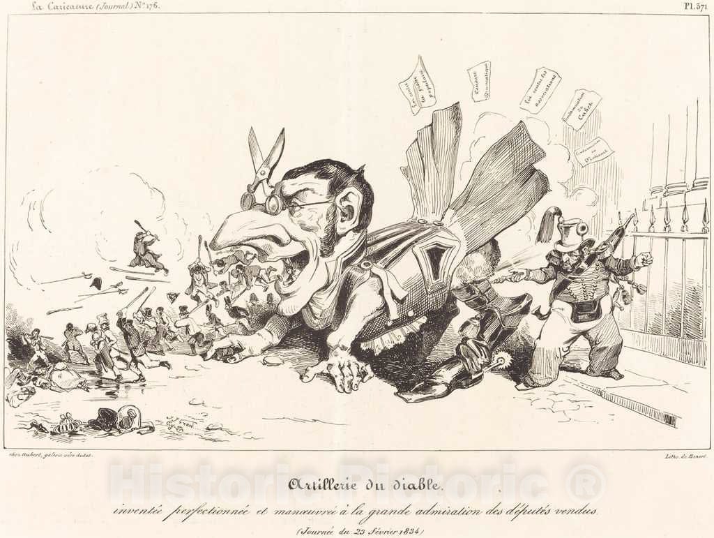 Art Print : Grandville and Forest, Artillerie du Diable, 1834 - Vintage Wall Art