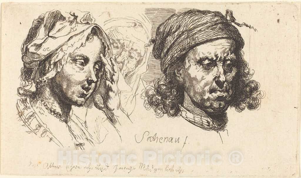 Art Print : Johann Eleazar Schenau, Young Woman, Old Woman, and Man with Long Hair, 1765 - Vintage Wall Art