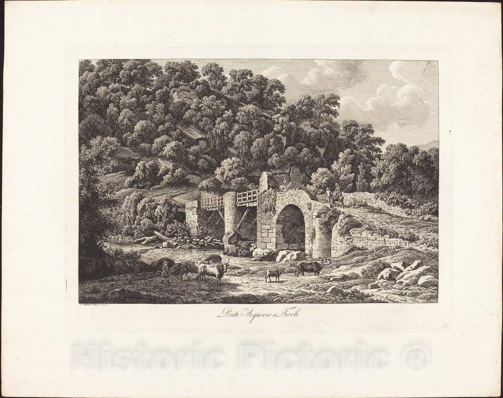 Art Print : Johann Christian Reinhart, Ponte Acquoreo a Tivoli, 1792 - Vintage Wall Art