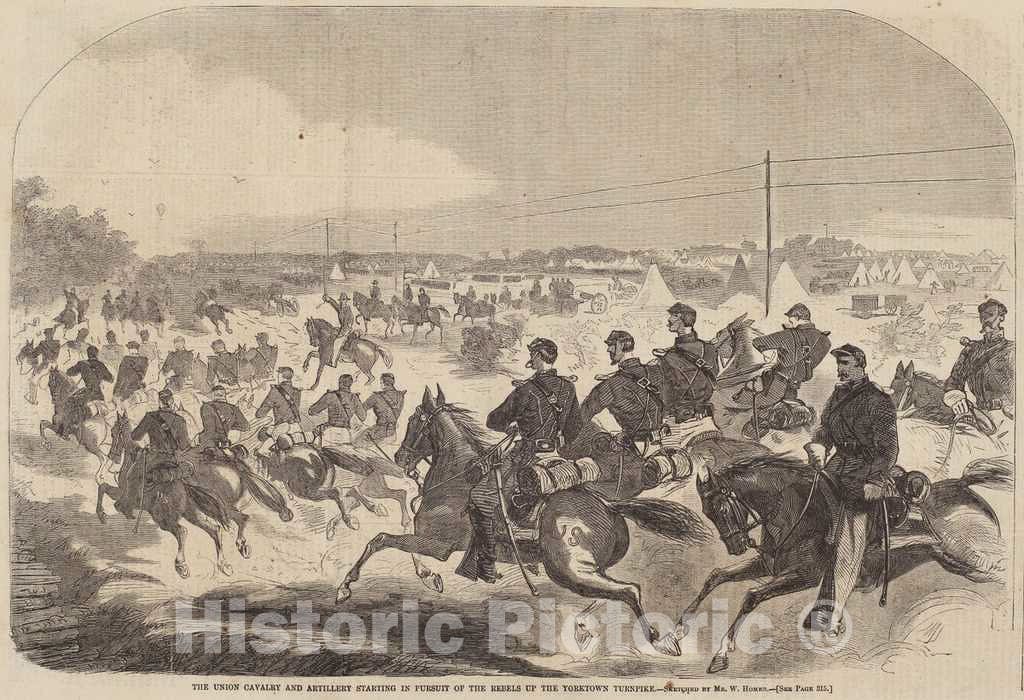 Art Print : Homer, The Union Cavalry and Artillery Starting in Pursuit of The Rebels up The Yorktown Turnpike, 1862 - Vintage Wall Art