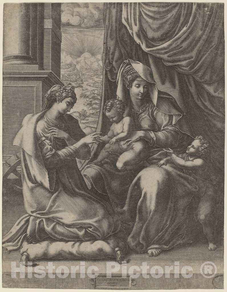 Art Print : Ghisi After Primaticcio, The Mystic Marriage of Saint Catherine, c. 1555 - Vintage Wall Art