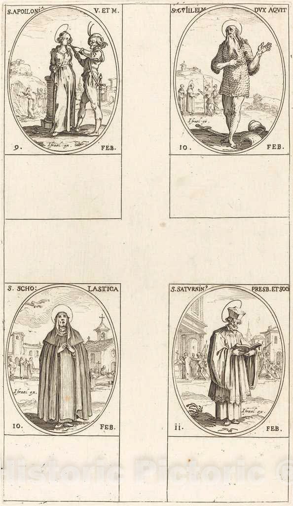 Art Print : Jacques Callot, St. Apollonia; St. Guillaume; St. Scholastica; St. Saturnin - Vintage Wall Art
