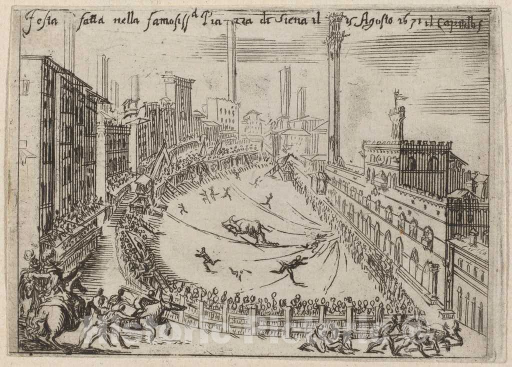Art Print : Bernardino Capitelli, The Piazza, Siena, 1631 - Vintage Wall Art