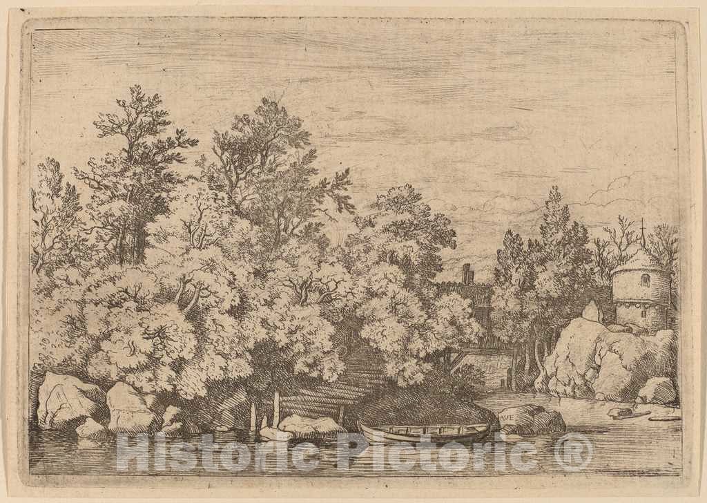 Art Print : Allart Van Everdingen, The Cudgel Dam and Covered Bridge, c.1651 - Vintage Wall Art