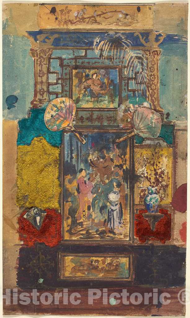 Art Print : Robert Caney, Stage Set Consisting of Painted Panels, Fabrics, and Fans - Vintage Wall Art
