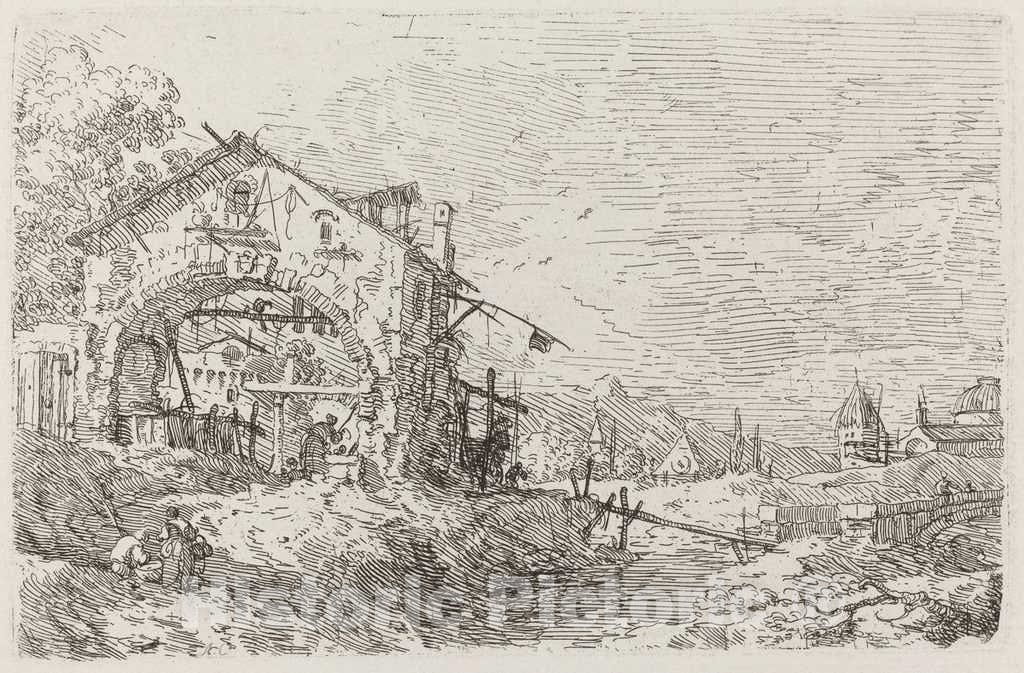 Art Print : Canaletto, Landscape with a Woman at a Well [Lower Left], c.1741 - Vintage Wall Art