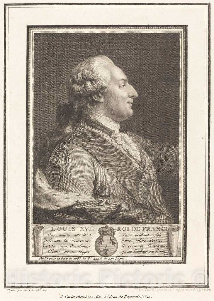 Art Print : Le Beau After Nicolet, Louis XVI, Roi de France, 1783 - Vintage Wall Art