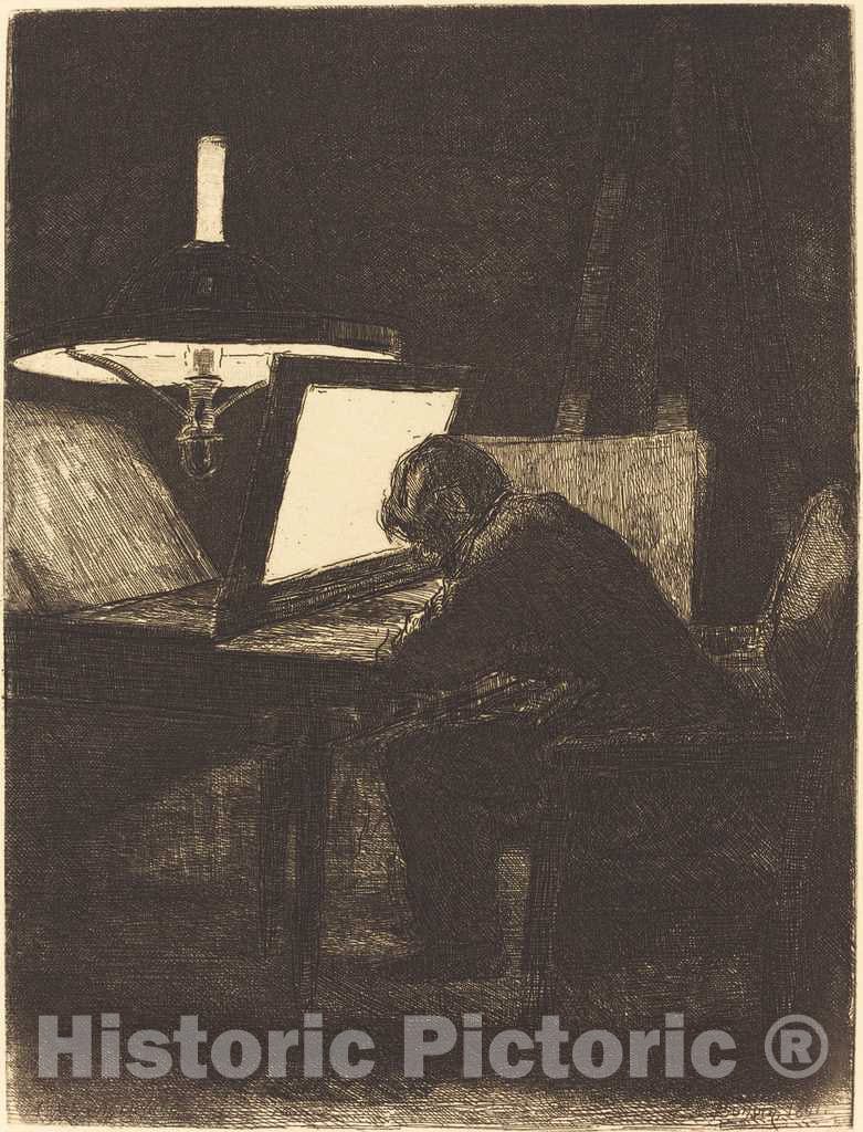 Art Print : FranÃ§ois Bonvin, Printmaker (Le Graveur), 1861 - Vintage Wall Art
