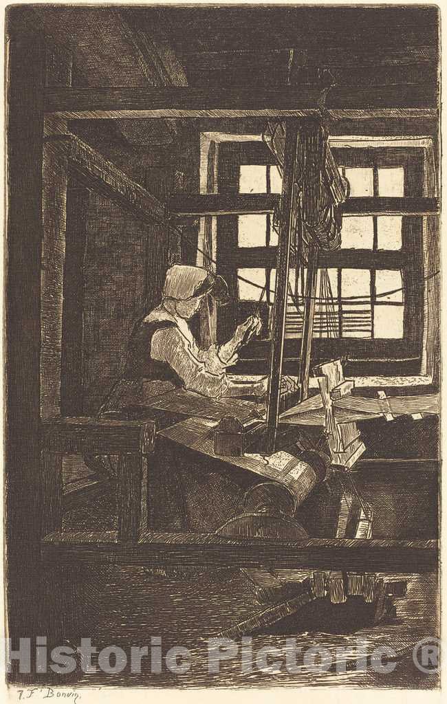 Art Print : FranÃ§ois Bonvin, Weaver (La Tisserande), 1871 - Vintage Wall Art