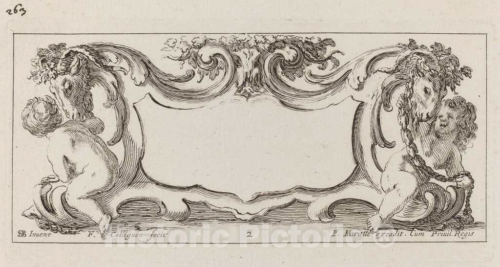 Art Print : Collignon After Stefano Della Bella, Cartouche, 1646 - Vintage Wall Art