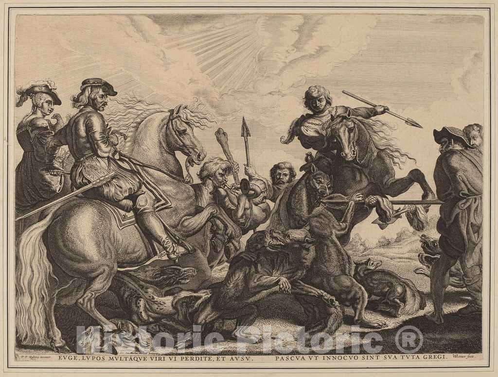Art Print : Van der Leeuw After Rubens, The Wolf Hunt - Vintage Wall Art