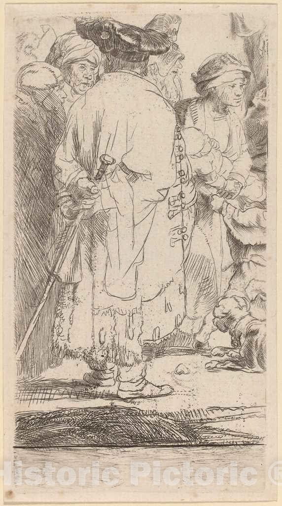 Art Print : Rembrandt and Baillie, The Man with a Cane (Fragment from The Hundred Guilder Print), c. 1649 - Vintage Wall Art