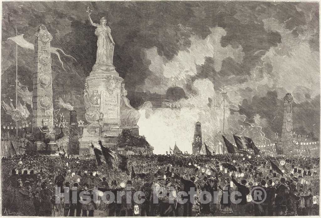 Art Print : LepÃ¨re After Scott, 14 Juillet. Illumination de la Place de la RÃ©publique, 1883 - Vintage Wall Art