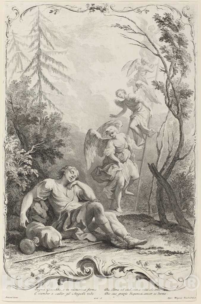 Art Print : Wagner After Amigoni, Jacob's Ladder, c. 1745 - Vintage Wall Art