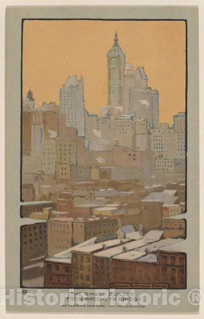 Art Print : Rachael Robinson Elmer, The Singer Building from Brooklyn Bridge, 1914 - Vintage Wall Art
