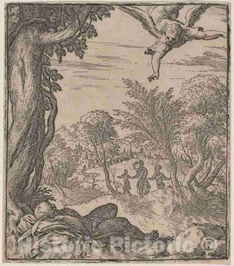 Art Print : Giovanni Battista Fontana, The Angel Appearing to Joseph - Vintage Wall Art