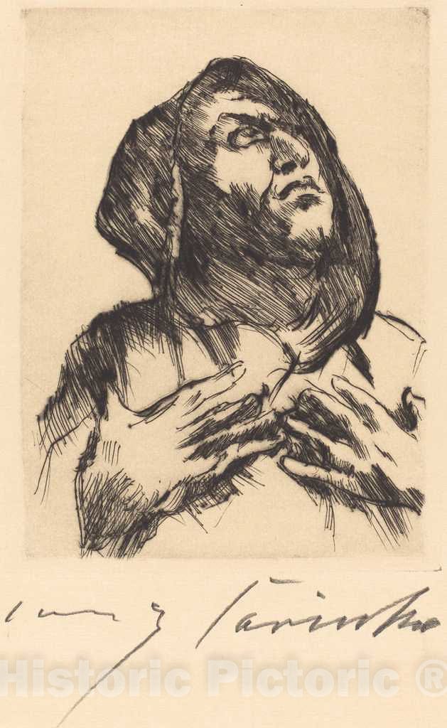 Art Print : Lovis Corinth, Monk Gazing Upward (MÃ¶nch mit Erhobenem Blick), 1916 - Vintage Wall Art