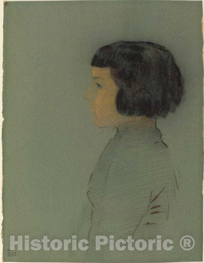 Art Print : Odilon Redon, Young Woman in Profile, 1910 - Vintage Wall Art