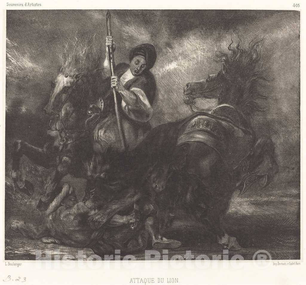 Art Print : Louis-Candide Boulanger, Attaque du Lion, c. 1830 - Vintage Wall Art