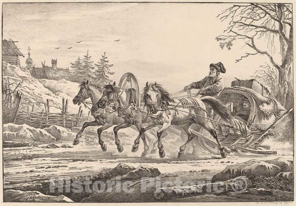Art Print : Orlovskii, A Hired Coachman in Winter, 1820 - Vintage Wall Art