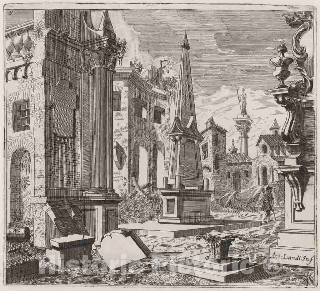 Art Print : Landi, Fantastic Townscape with Ruins, Before 1753 - Vintage Wall Art