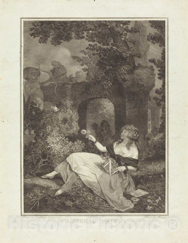 Art Print : Philibert-Louis Debucourt, L'Oiseau Prive, 1795 - Vintage Wall Art