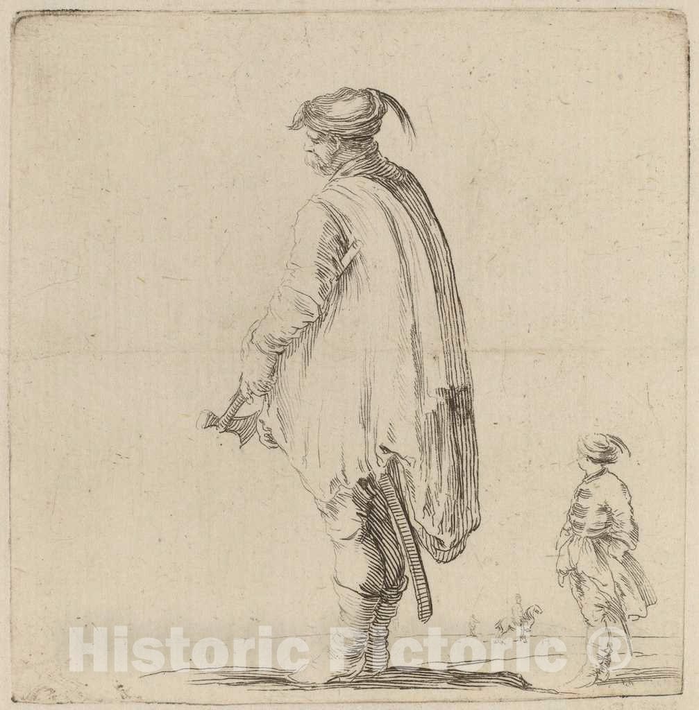 Art Print : Stefano Della Bella, Pole Holding a Hatchet with His Left Hand - Vintage Wall Art