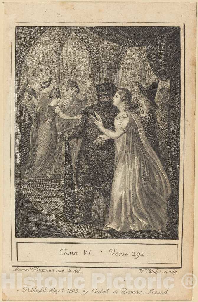 Art Print : Blake After Flaxman, Canto VI, Verse 294, 1803 - Vintage Wall Art