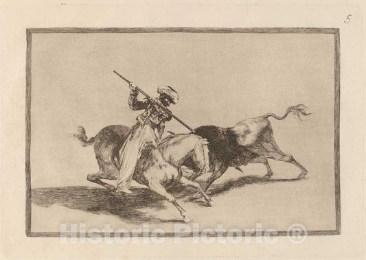 Art Print : Francisco de Goya, The Spirited Moor Gazul is The First to Spear Bulls According to Rules, in or Before 1816 - Vintage Wall Art