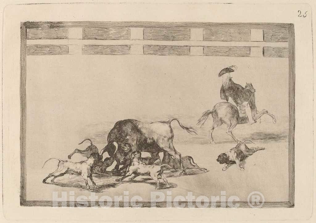 Art Print : Francisco de Goya, Echan Perros al Toro (They Loose Dogs on The Bull), in or Before 1816 - Vintage Wall Art