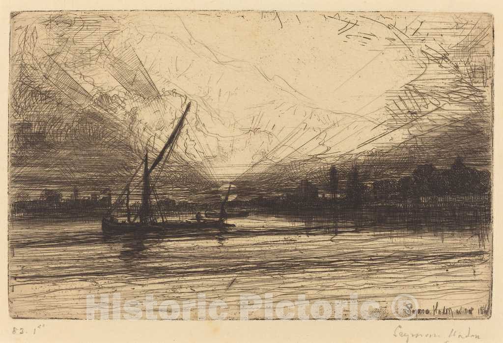 Art Print : Francis Seymour Haden, Sunset on The Thames, in or After 1865 - Vintage Wall Art