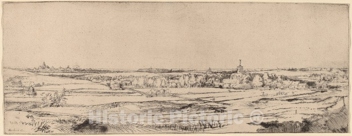 Art Print : Rembrandt, Landscape with a View Toward Haarlem (The Goldweigher's Field), 1651 - Vintage Wall Art