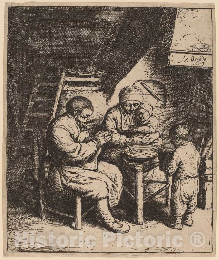 Art Print : Adriaen Van Ostade, Peasant Family Saying Grace, 1653 - Vintage Wall Art
