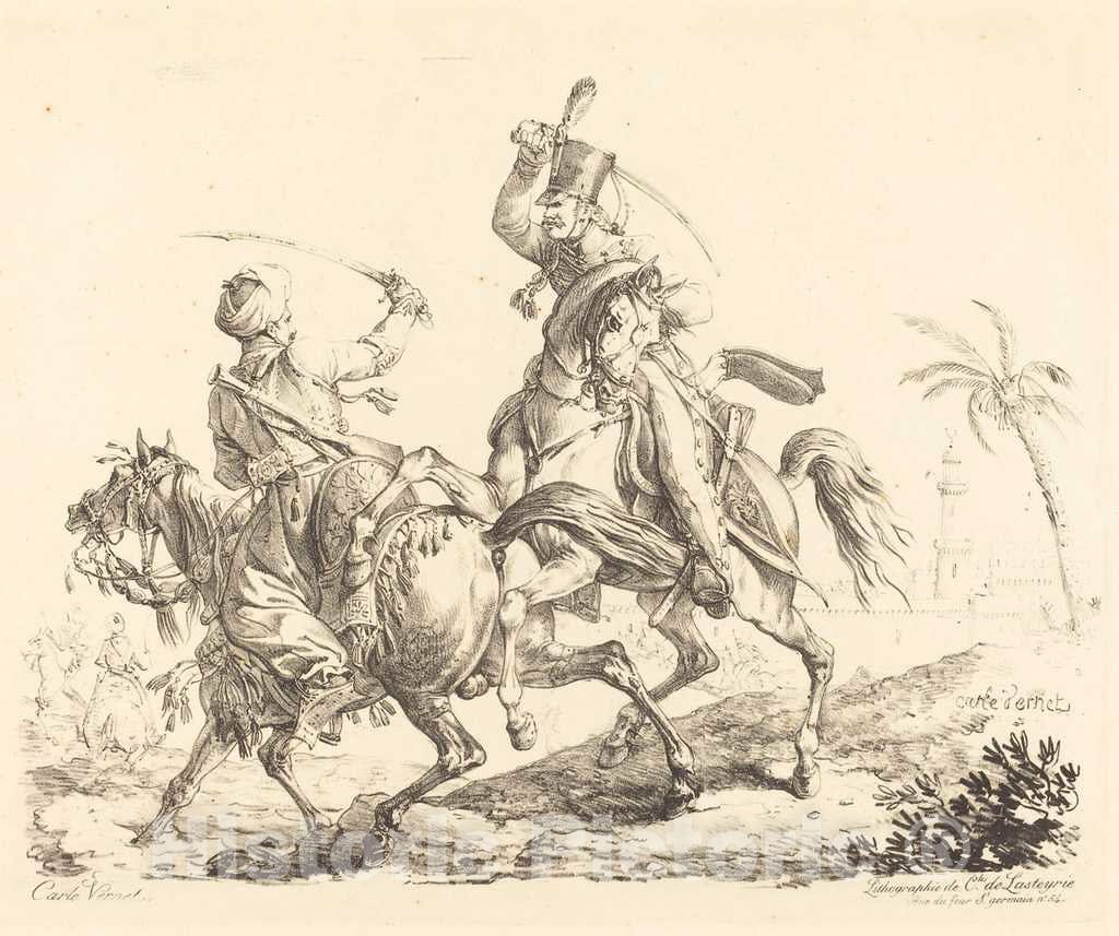Art Print : Carle Vernet, Hussard Striking a Mameluck - Vintage Wall Art