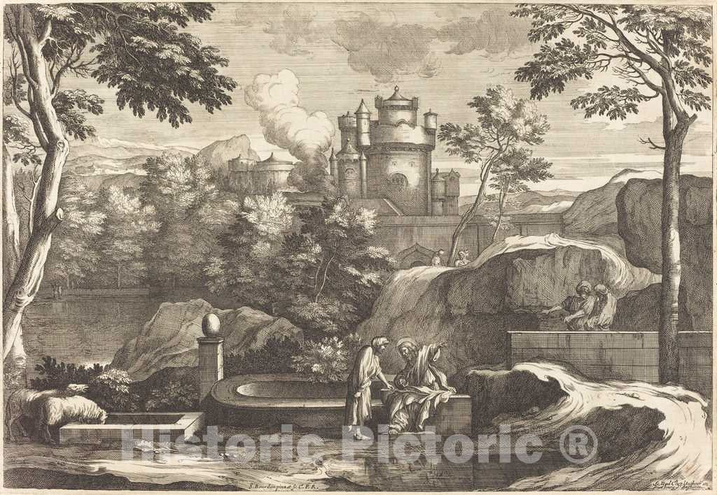 Art Print : SÃ©bastien Bourdon, Jesus and The Samaritan - Vintage Wall Art