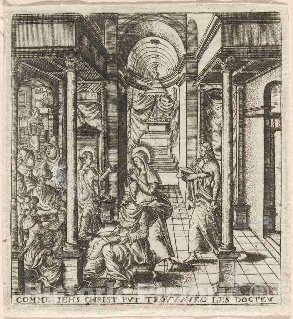 Art Print : LÃ©onard Gaultier, Mary and Joseph Find The Boy Jesus in The Temple with The Doctors, c.1578 - Vintage Wall Art