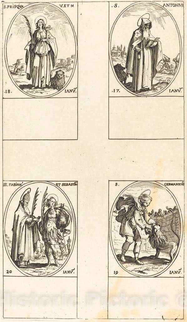 Art Print : Jacques Callot, St. Anthony; St. Prisca; St. Germanicus; STS. Fabian and Sebastian - Vintage Wall Art