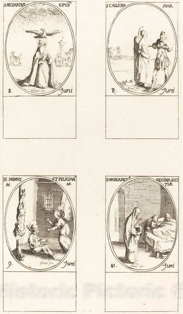 Art Print : Jacques Callot, St. Medard; St. Calliopa; STS. Primus and Felician; St. Margaret of Scotland - Vintage Wall Art