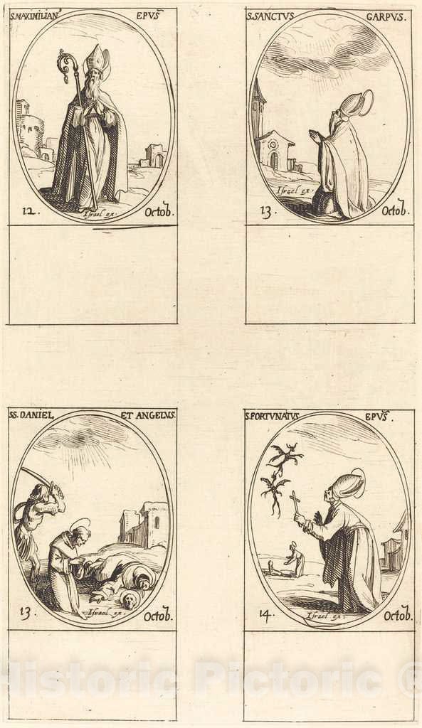 Art Print : Jacques Callot, St. Maximilian; St. Carpus; St. Daniel and Angelus; St. Fortunatus - Vintage Wall Art